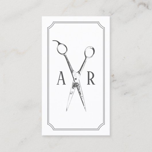 Haar Stylist Retro Scissor Monogram Logo Plain Visitekaartje (Voorkant)