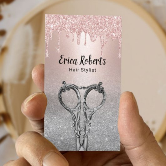 Haar Stylist Roos Gold Drives Silver Glitter Salon Visitekaartje