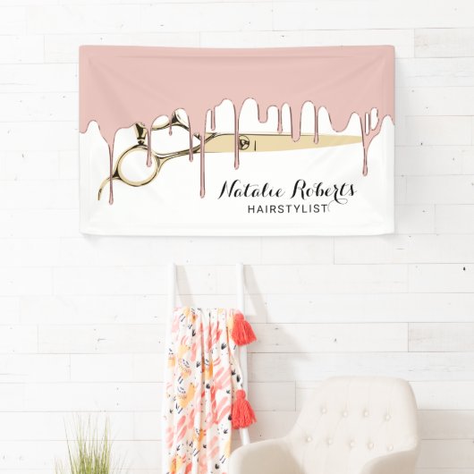 Haar Stylist Roos Gold Driving Gold Scissor Salon Spandoek (Insitu)