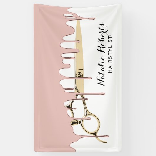 Haar Stylist Roos Gold Driving Gold Scissor Salon Spandoek (Verticaal)