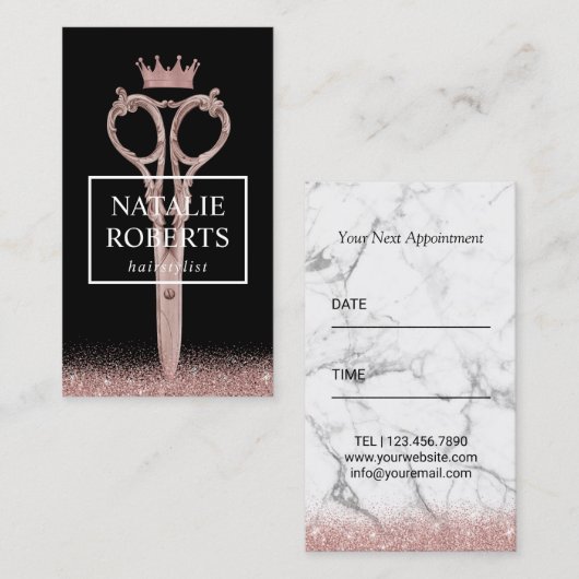 Haar Stylist Roos Gold Scissor & Crown Black Afsprakenkaartje (Voorkant / Achterkant)