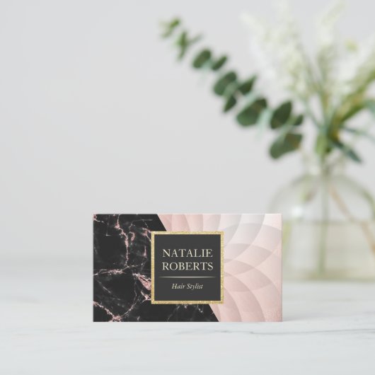 Haar Stylist Roos Goud Marmer Geometrische Lotus Visitekaartje (Staand voorkant)