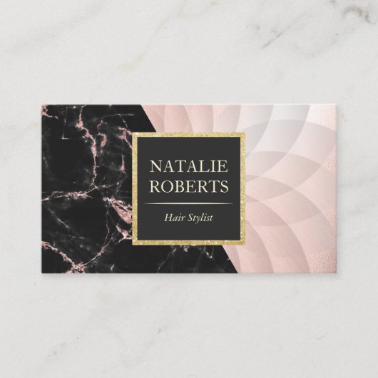 Haar Stylist Roos Goud Marmer Geometrische Lotus Visitekaartje (Voorkant)