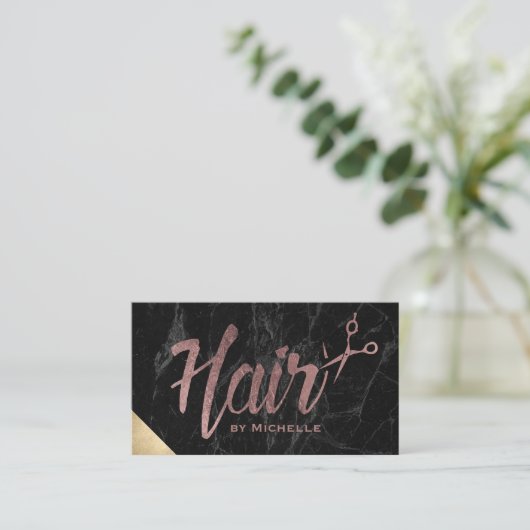 Haar Stylist Roos Goud Script Modern Marmeren Salo Visitekaartje (Staand voorkant)