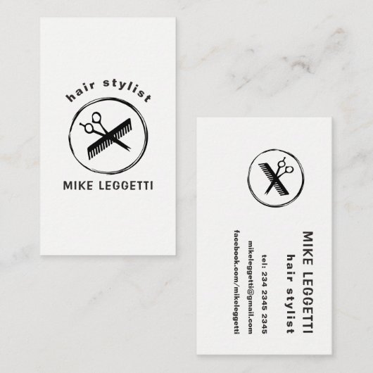 Haar Stylist Round Logo met Shears en comb Visitekaartje (Voorkant / Achterkant)