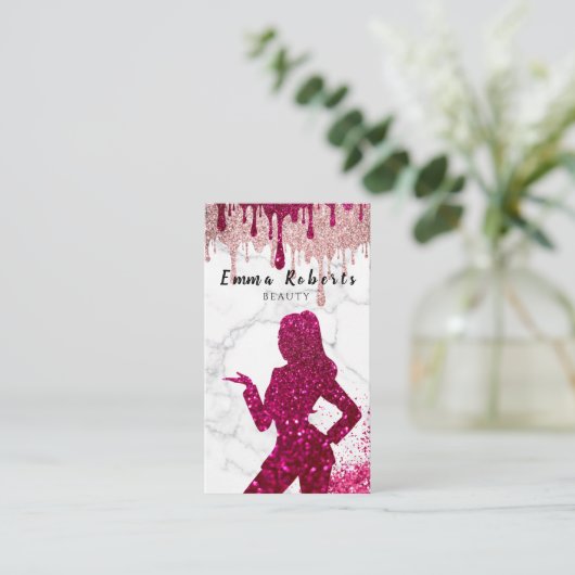 Haar Stylist Roze Bokeh Shine Glitter Sparking Visitekaartje (Staand voorkant)