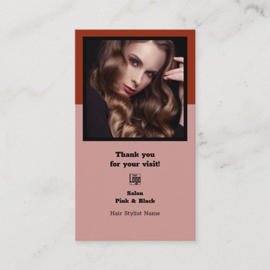 Haar Stylist Roze Zwart & Rood Dank u, Loyaliteit  Afsprakenkaartje (Voorkant)