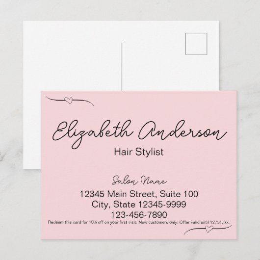 Haar Stylist Roze & Zwarte Naam Handgeschreven Scr Briefkaart (Voorkant / Achterkant)