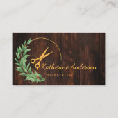 Haar Stylist Rustiek Hout Groen Goud Visitekaartje (Voorkant)