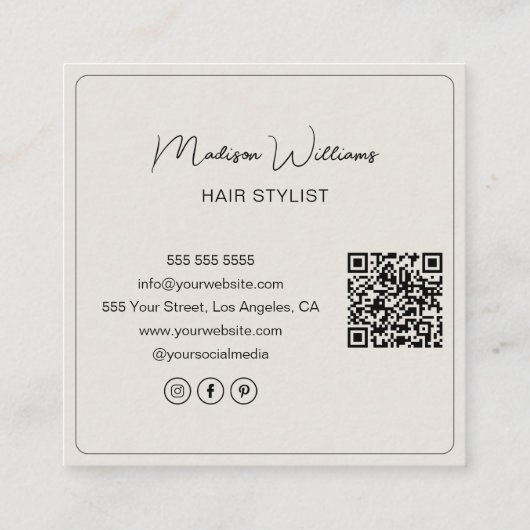 Haar Stylist Salon 3 Foto's QR Code Vierkante Visitekaartje (Achterkant)