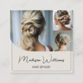 Haar Stylist Salon 3 Foto's QR Code Vierkante Visitekaartje (Voorkant)