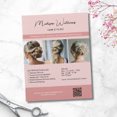 Haar Stylist Salon 3 Foto's QR Roze Flyer