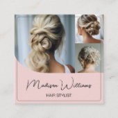Haar Stylist Salon 3 Foto's QR Roze Vierkante Visitekaartje (Voorkant)