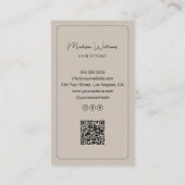 Haar Stylist Salon Custom 3 Foto's QR Code Beige Visitekaartje (Achterkant)