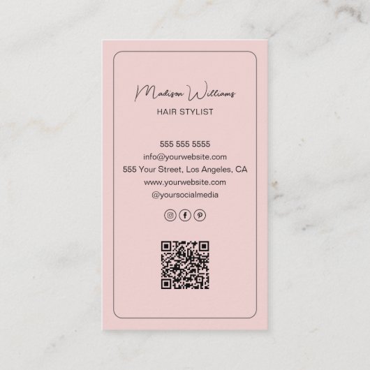 Haar Stylist Salon Custom 3 Foto's QR Roze Visitekaartje (Achterkant)