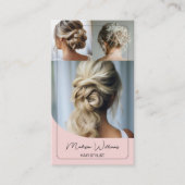 Haar Stylist Salon Custom 3 Foto's QR Roze Visitekaartje (Voorkant)
