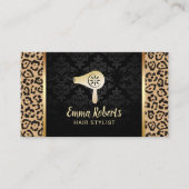 Haar Stylist Salon Droger Bar Modern Leopard Damas Visitekaartje (Voorkant)