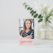 Haar Stylist Salon Foto QR Roze Visitekaartje (Staand voorkant)