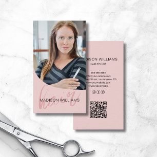 Haar Stylist Salon Foto QR Roze Visitekaartje