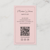 Haar Stylist Salon Logo Foto QR Code Roze Visitekaartje (Achterkant)