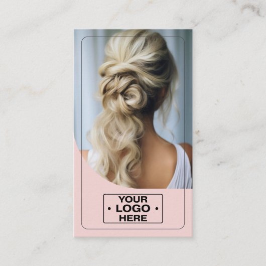 Haar Stylist Salon Logo Foto QR Code Roze Visitekaartje (Voorkant)