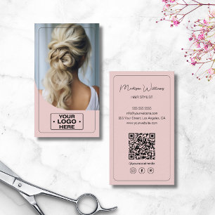 Haar Stylist Salon Logo Foto QR Code Roze Visitekaartje