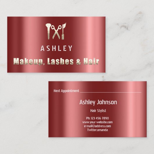 Haar Stylist Salon Make-up Lash Afspraak Burgund Visitekaartje (Voorkant / Achterkant)