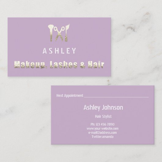 Haar Stylist Salon Make-up Lash Afspraak Paarse Visitekaartje (Voorkant / Achterkant)