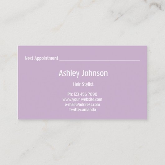 Haar Stylist Salon Make-up Lash Afspraak Paarse Visitekaartje (Achterkant)