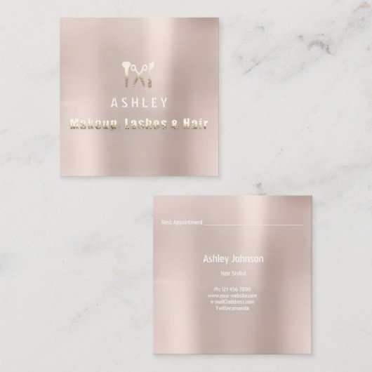 Haar Stylist Salon Make-up Lashes Afspraak Blush Vierkante Visitekaartje (Voorkant / Achterkant)