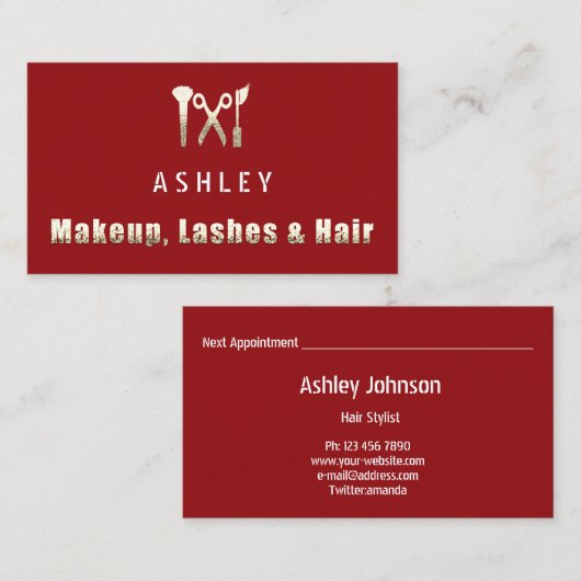 Haar Stylist Salon Make-up Lashes Afspraak Goud Visitekaartje (Voorkant / Achterkant)