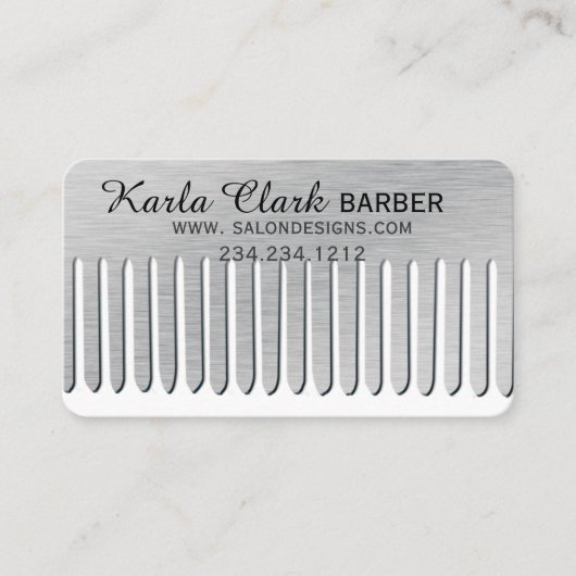 Haar Stylist Salon Modern Metal Platinum Comb Afsprakenkaartje (Voorkant)
