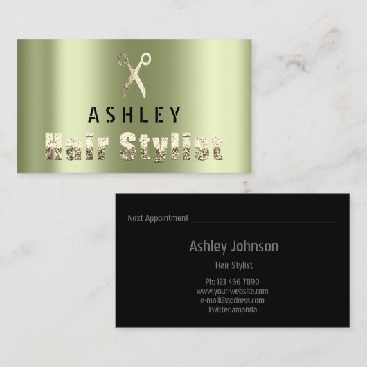 Haar Stylist Salon Zwart Min Goud Afspraakkaart Visitekaartje (Voorkant / Achterkant)
