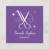 Haar Stylist Schaar Barber Paarse Custom Vierkante Visitekaartje (Voorkant)