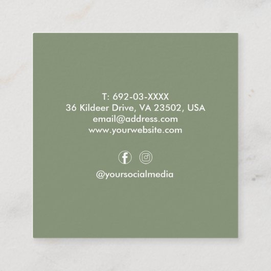 Haar Stylist Schaar Barber Sage Groen Aangepast Vierkante Visitekaartje (Achterkant)