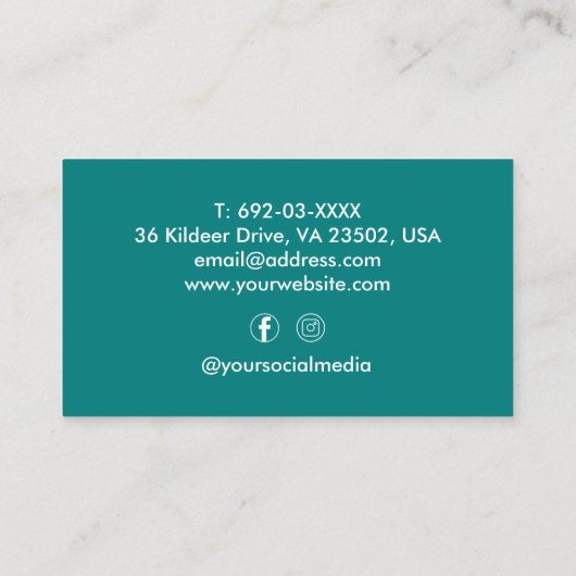 Haar Stylist Schaar Barber Shop Blauwgroen Custom Visitekaartje (Achterkant)