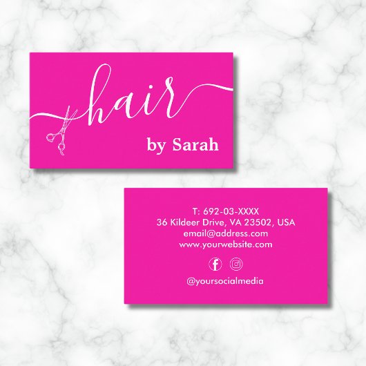 Haar Stylist Schaar Barber Shop Hot Pink Custom Visitekaartje
