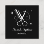 Haar Stylist Schaar Barber Zwart Custom Vierkante Visitekaartje (Voorkant)