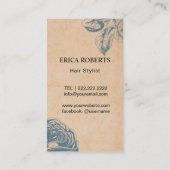 Haar Stylist schaar & Blauw Roos Floral Visitekaartje (Achterkant)