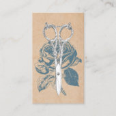 Haar Stylist schaar & Blauw Roos Floral Visitekaartje (Voorkant)