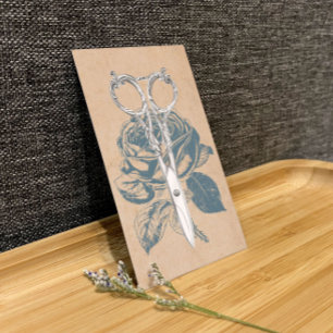 Haar Stylist  schaar & Blauw Roos Floral Visitekaartje