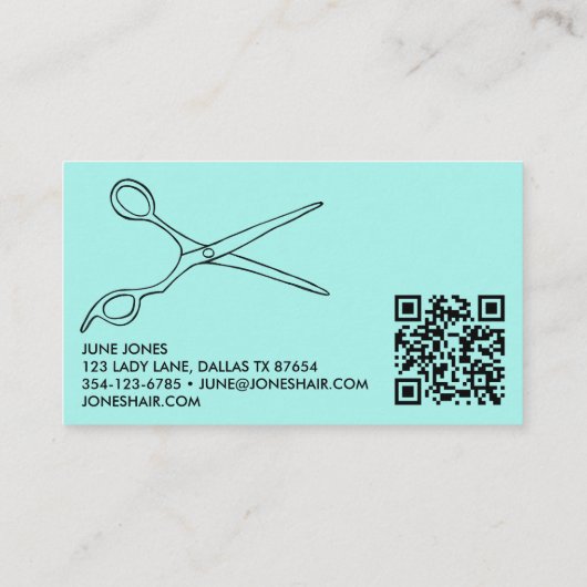 Haar Stylist Schaar Chique Barber QR Code Mint Visitekaartje (Achterkant)