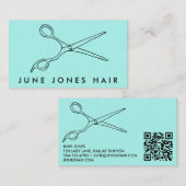 Haar Stylist Schaar Chique Barber QR Code Mint Visitekaartje (Voorkant / Achterkant)