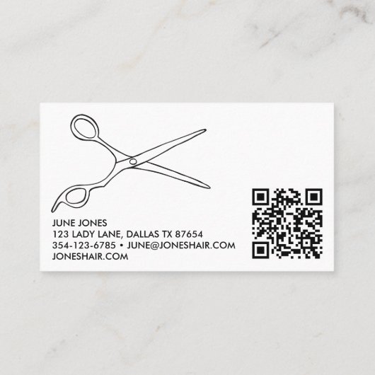 Haar Stylist Schaar Chique Barber QR Code Simple Visitekaartje (Achterkant)