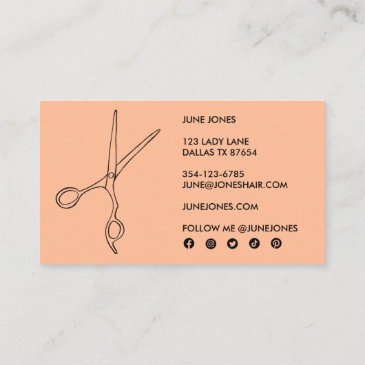 Haar Stylist Schaar Chique Line Art Peach Fuzz Visitekaartje (Achterkant)