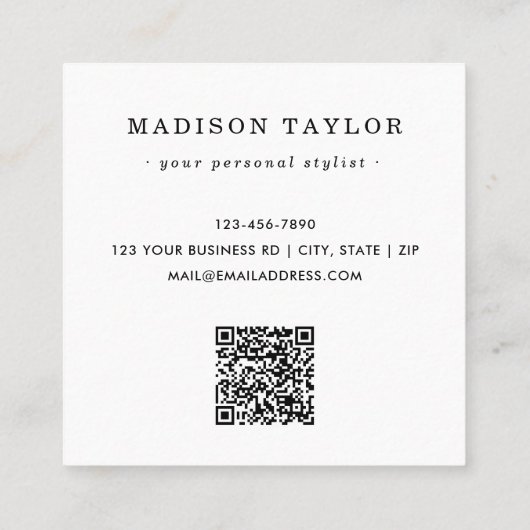 Haar Stylist Schaar Chique Tekening Goud & Wit Vierkante Visitekaartje (Achterkant)