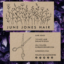 Haar Stylist Schaar Elegante Wildflower Kraft Visitekaartje