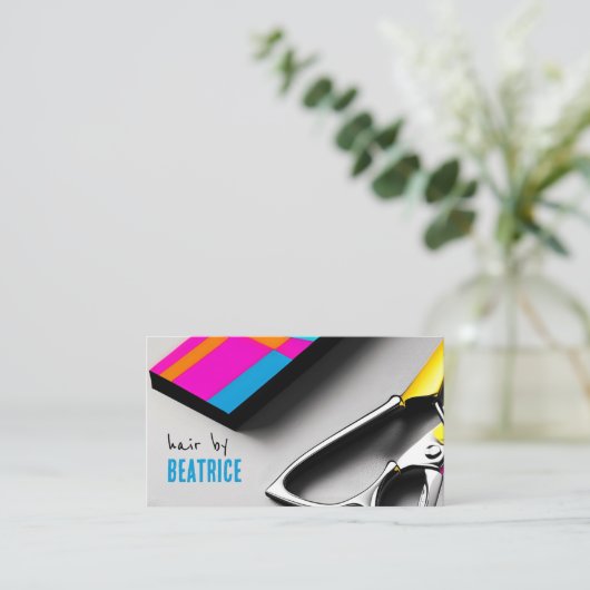 Haar Stylist Schaar Kleurrijke Custom Visitekaartje (Staand voorkant)