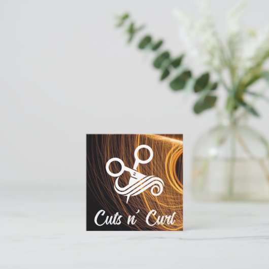 Haar stylist schaar Logo | Schoonheid van vrouwen Vierkante Visitekaartje (Staand voorkant)