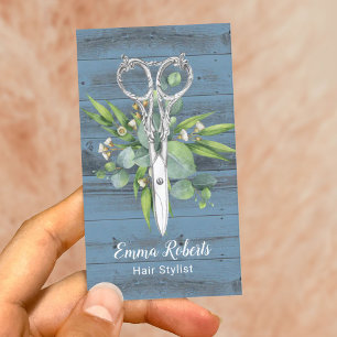 Haar Stylist Schaar Salon Dusty Blue Wood Visitekaartje